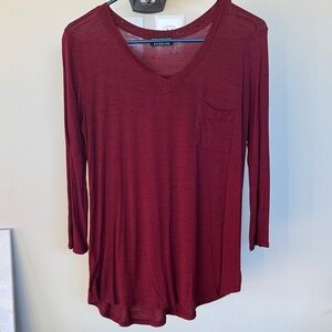 Papermoon Burgundy Long Sleeve V-Neck Tee